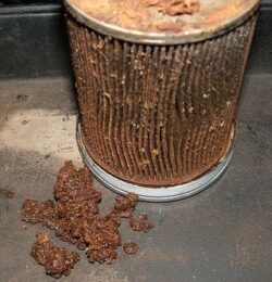 Contaminated diesel fuel filter
